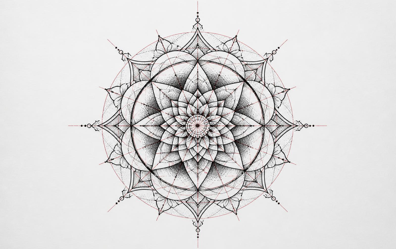 INKLAB studio canvas with a symmetric mandala tattoo design in progress